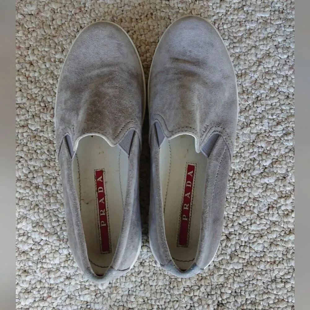 Prada light gray suede slip on sneakers size 36.5
